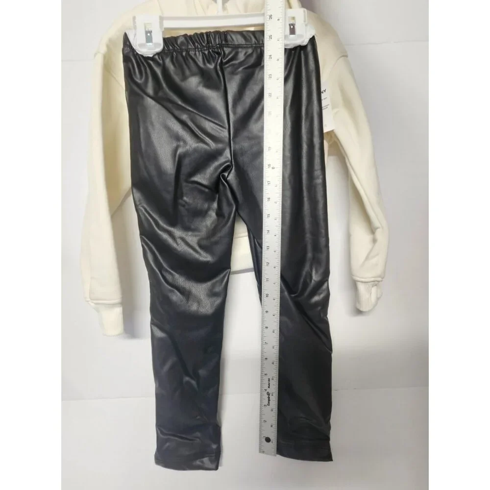 DKNY Girls Size 6 2 Pc‎ Outfit, Sparkling Stone Like Hoodie, Leather Like Pants